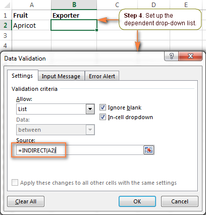 Set up the dependent dropdown.