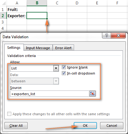 Set up Excel data validation for dynamic cascading drop-down list