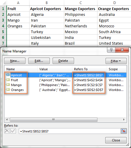 Verifying the ranges' names and references
