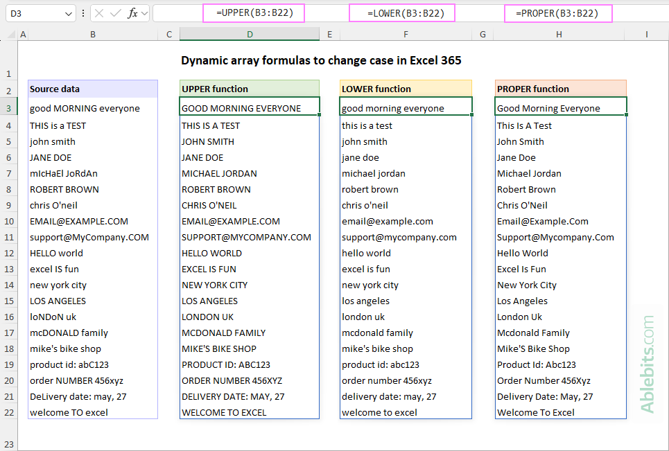 Use case functions as dynamic array formulas in Excel 365