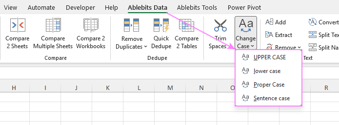 Apply the desired text case directly from the Excel ribbon.