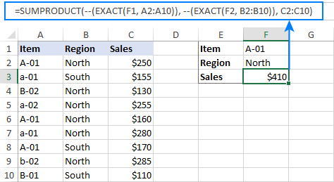 Case-sensitive Sum Ifs in Excel