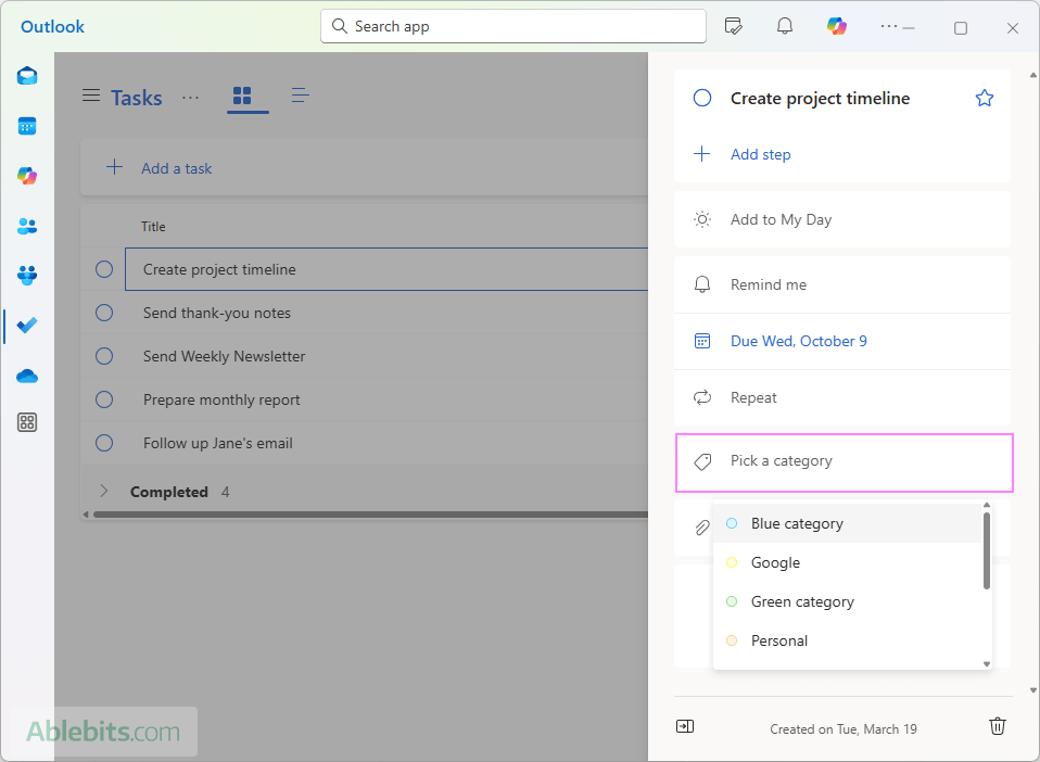 Categorize tasks in the new Outlook.
