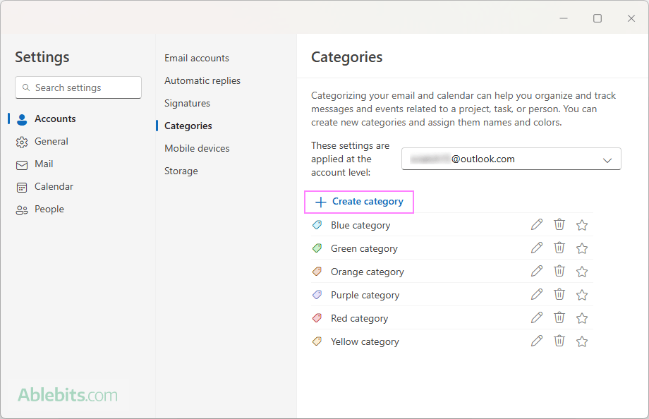 Create a category in the new Outlook.