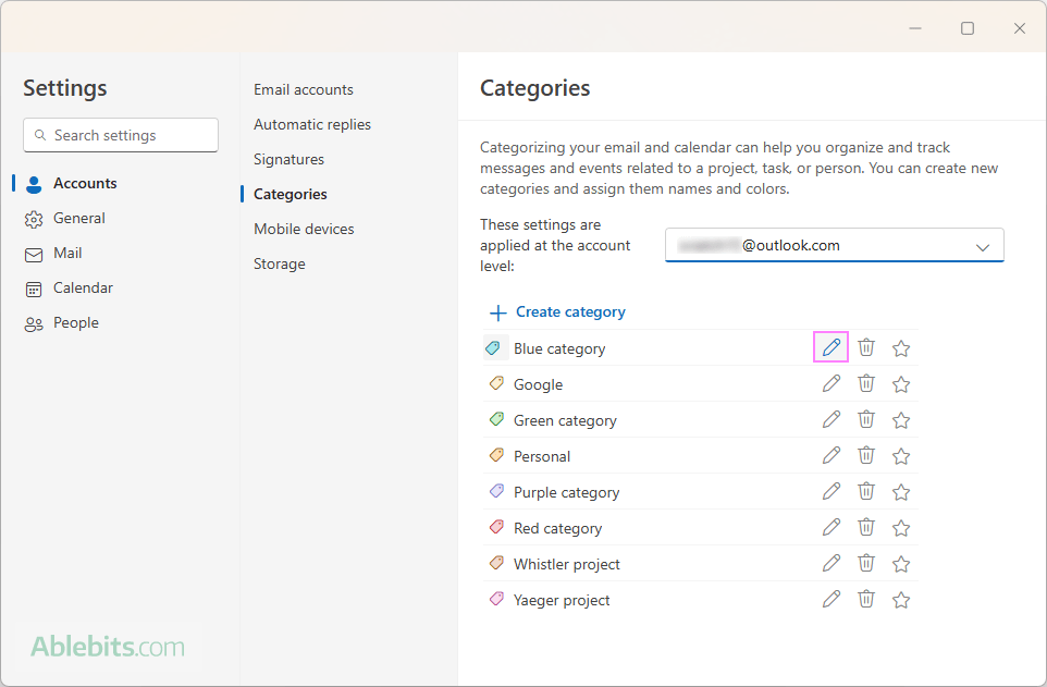 Change a category in the new Outlook.