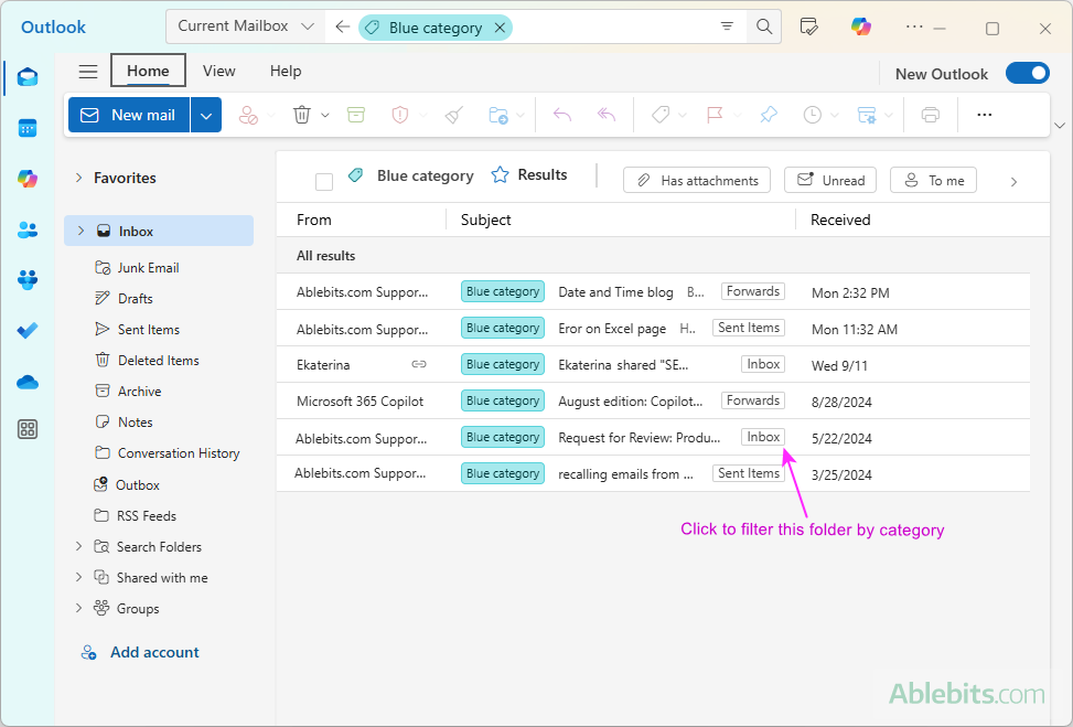 Limit filter by category to a specific folder.