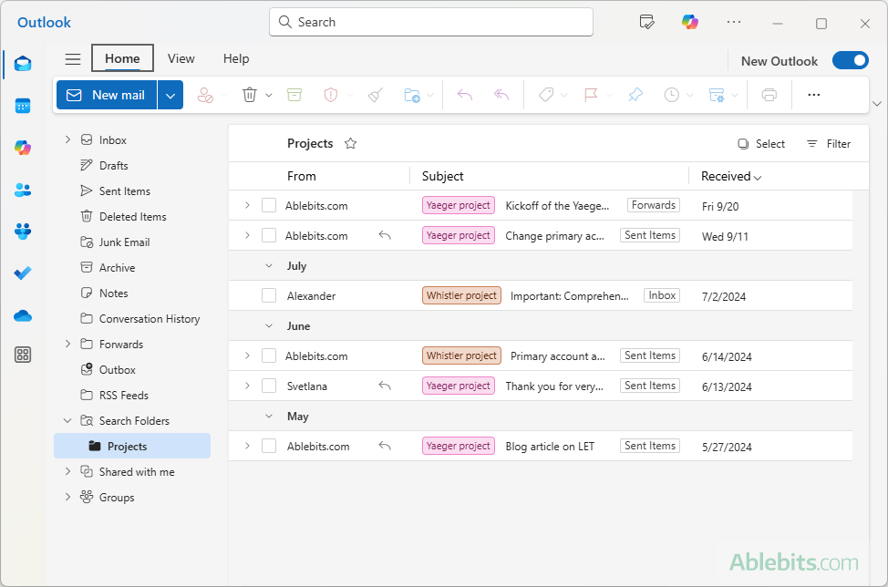 Search emails by category in the new Outlook.