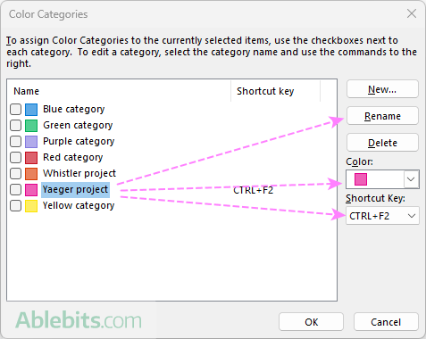 Edit a color category in Outlook.