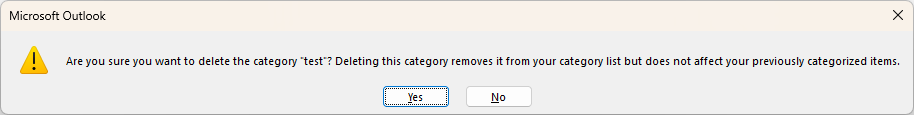 A confirmation message asks if you want to delete the category.