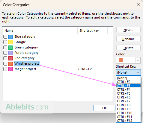 Create an Outlook category shortcut.