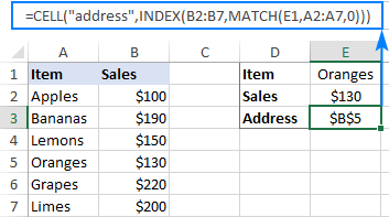 A CELL formula to get the address of the lookup result
