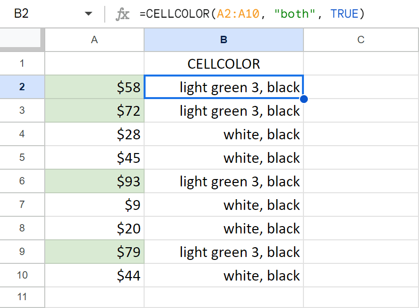 CELLCOLOR function in use.