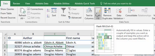 Use Excel Flash Fill tool to change the case of the letters