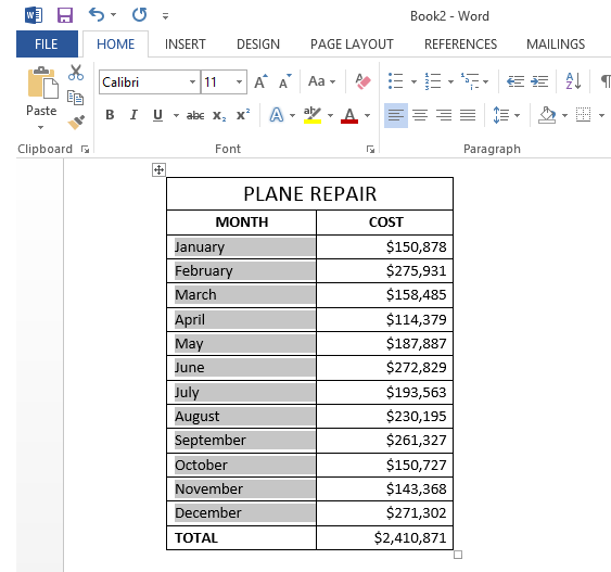 Select the changed table or columns to copy back to Excel