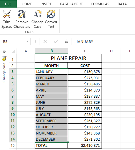  Press the Change case button to convert the text to uppercase in Excel.
