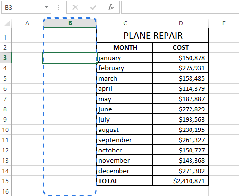 Insert a new column to enter formulas in the adjacent blank cells