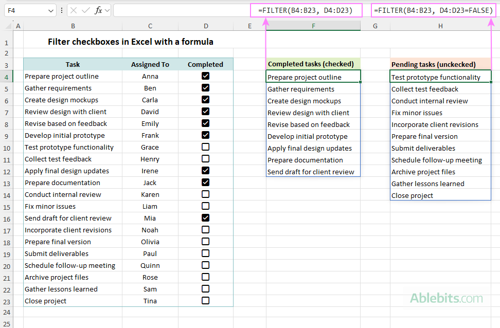 Filter checkboxes using a formula.