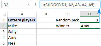CHOOSE function in Excel with formula examples