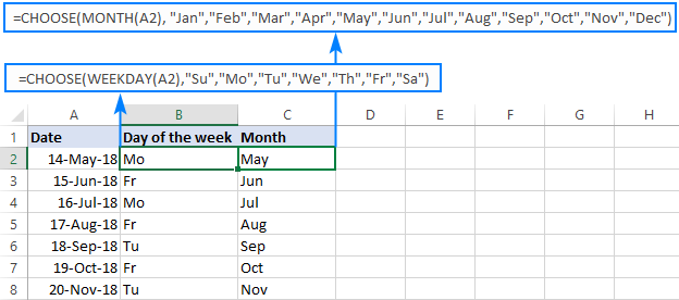 CHOOSE formula to return a custom day/month name from date