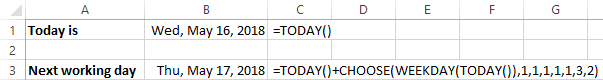 CHOOSE formula to return the next working day after today