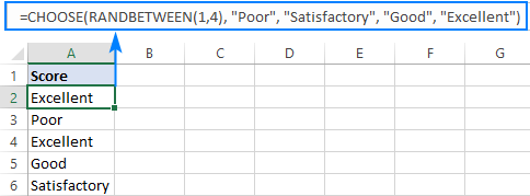 Excel CHOOSE formula to generate random data
