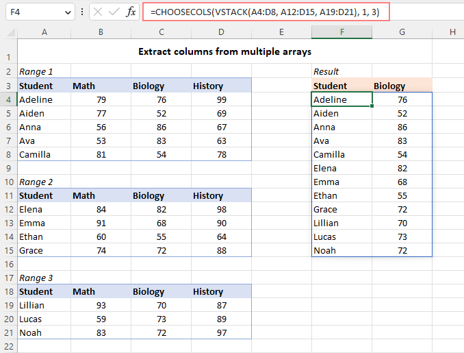 Get specific columns from multiple ranges at once.