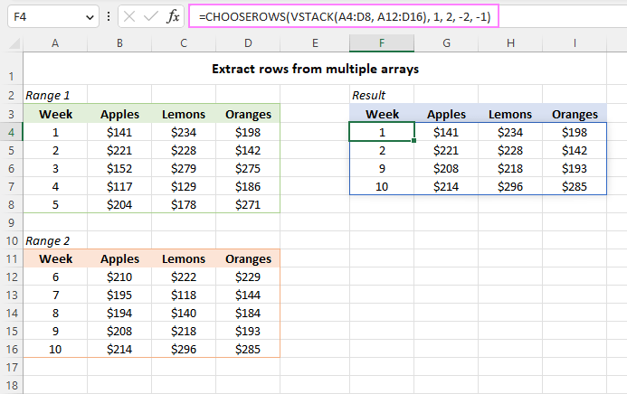 Extract rows from multiple arrays at a time.