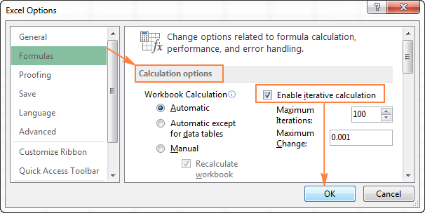 how to turn off circular reference in excel for mac