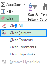 Click Clear Formats to remove all formatting from the selected cells.