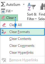 how to clear formatting in excel except for selected values