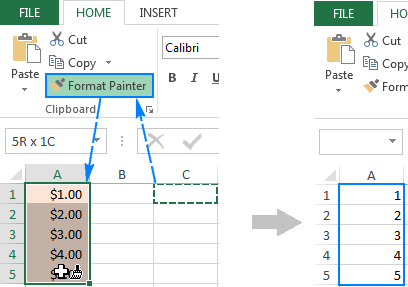 Remove formatting in Excel using Format Painter