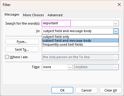 Color code Outlook messages containing certain words.