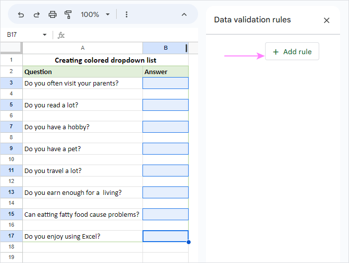Create a new data validation rule.