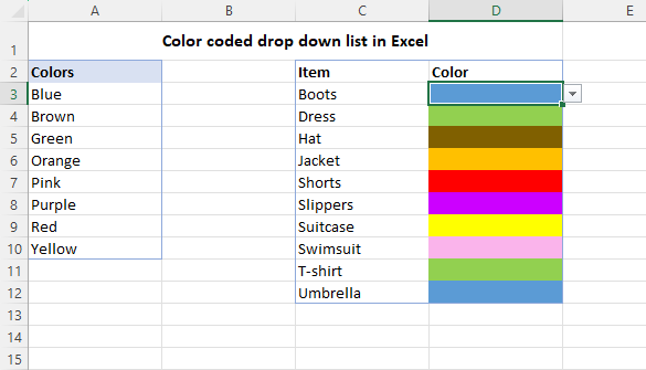 Color coded dropdown list in Excel