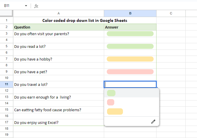 Color coded dropdown in Google Sheets.