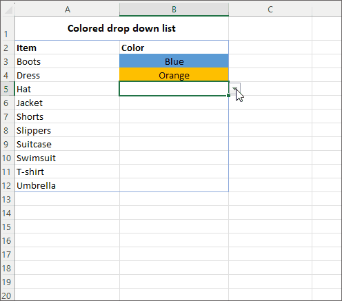 Colored drop down list in Excel