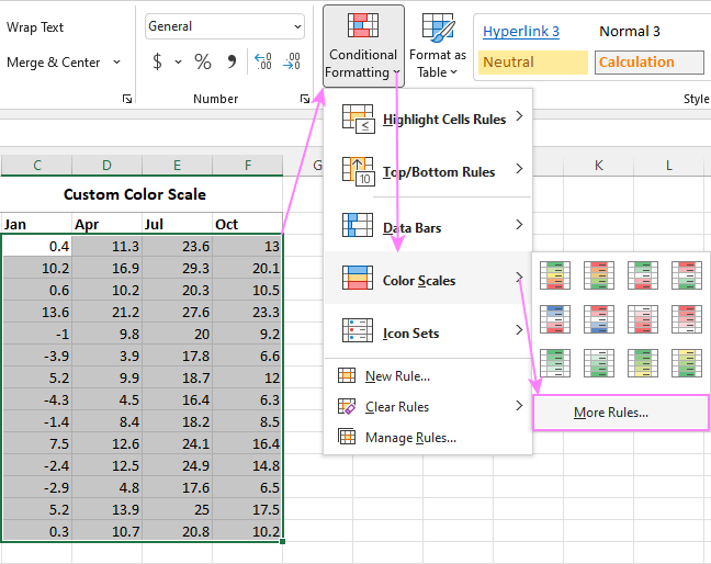 Create a custom color scale in Excel.