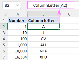 Custom function to change column number to letter