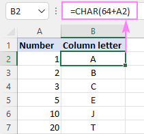 Simple formula to change column number to alphabet