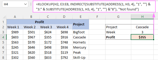 Dynamic XLOOKUP formula to pull values from a column specified by a number