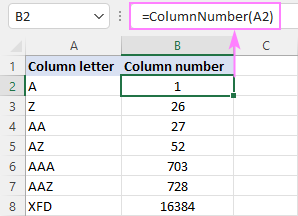 How to convert column letter to number in Excel