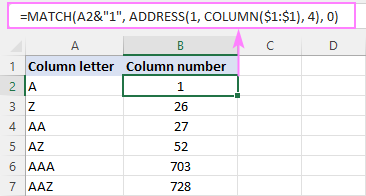 Convert column letter to number in Excel.