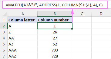 How to convert column letter to number in Excel