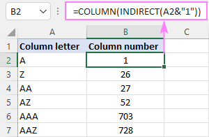 Return a column number in Excel using a formula