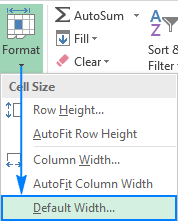 Changing the default column width in Excel