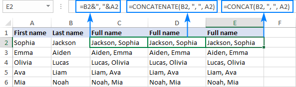 Formula to combine last name and first name with comma