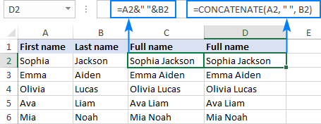 A formula to combine first and last name in Excel