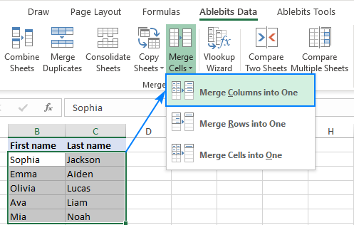 Merge columns into one