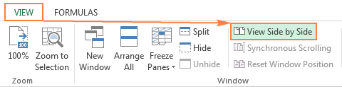 To view two Excel files simultaneously, click the View Side by Side button.