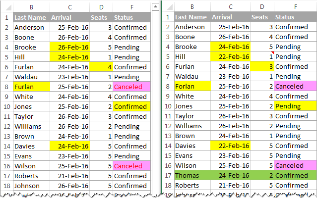 Highlighting differences between sheets